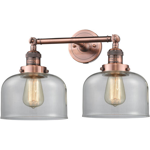 Franklin Restoration Large Bell 2 Light 8 inch Antique Copper Bath Vanity Light Wall Light in Clear Glass, Franklin Restoration
