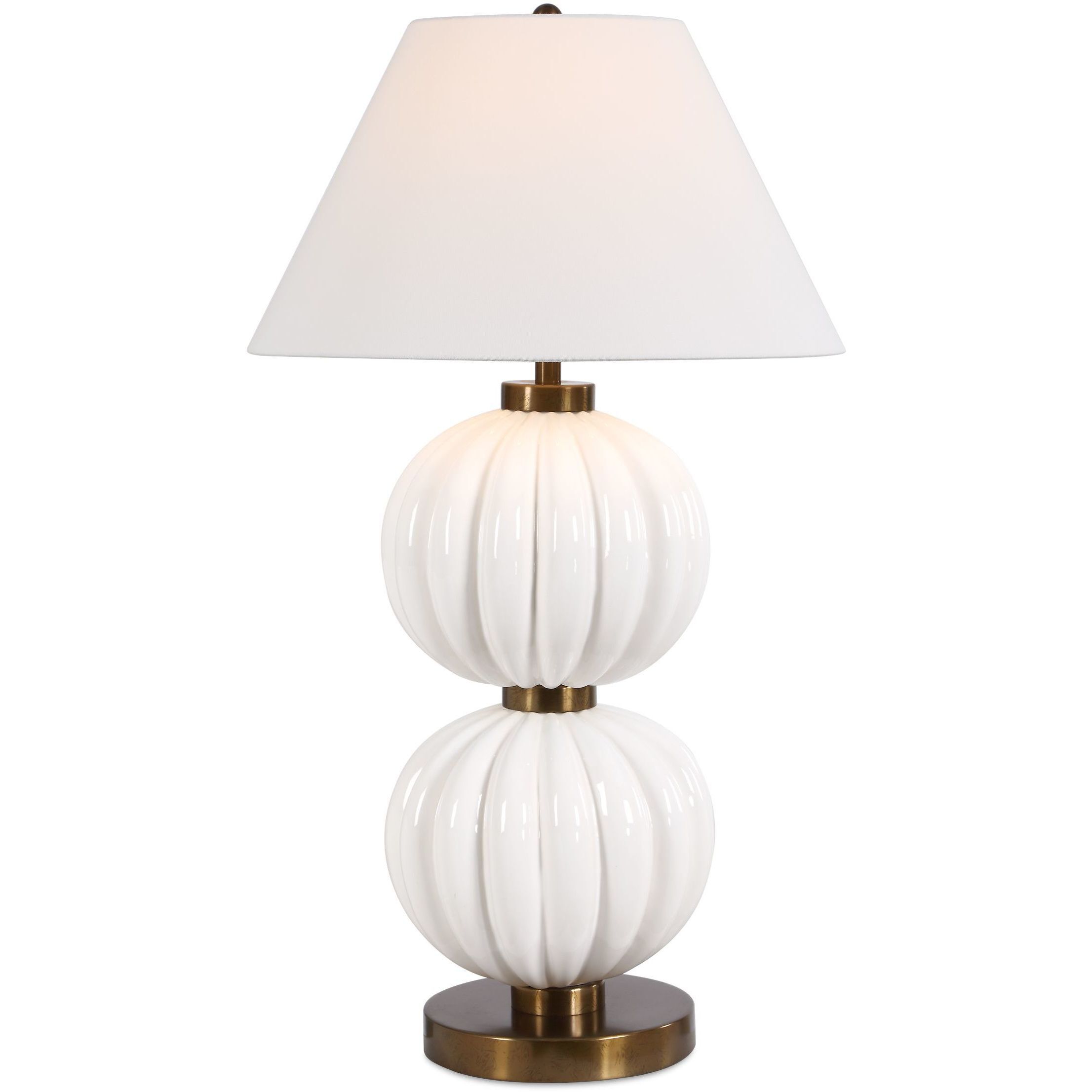 Irena 38.5 inch 150 watt Glossy White Glaze and Antiqued Brass Table Lamp Portable Light