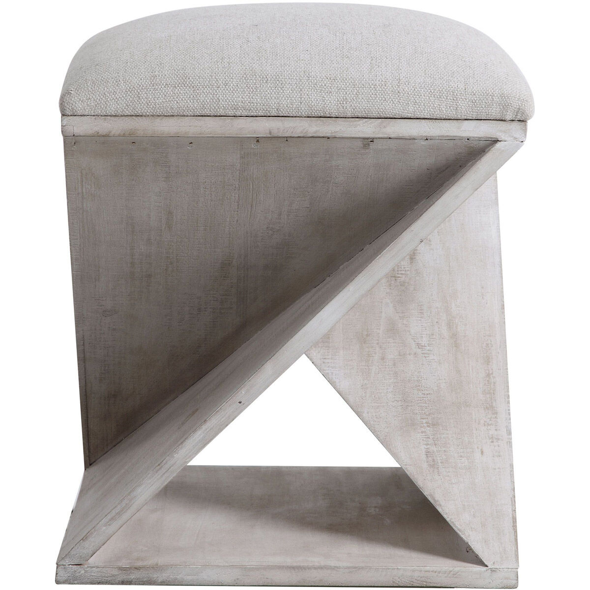 Benue 20 inch White Washed Fir Wood with Neutral Linen Ottoman