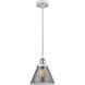 Ballston Large Cone LED 8 inch White and Polished Chrome Mini Pendant Ceiling Light in Plated Smoke Glass