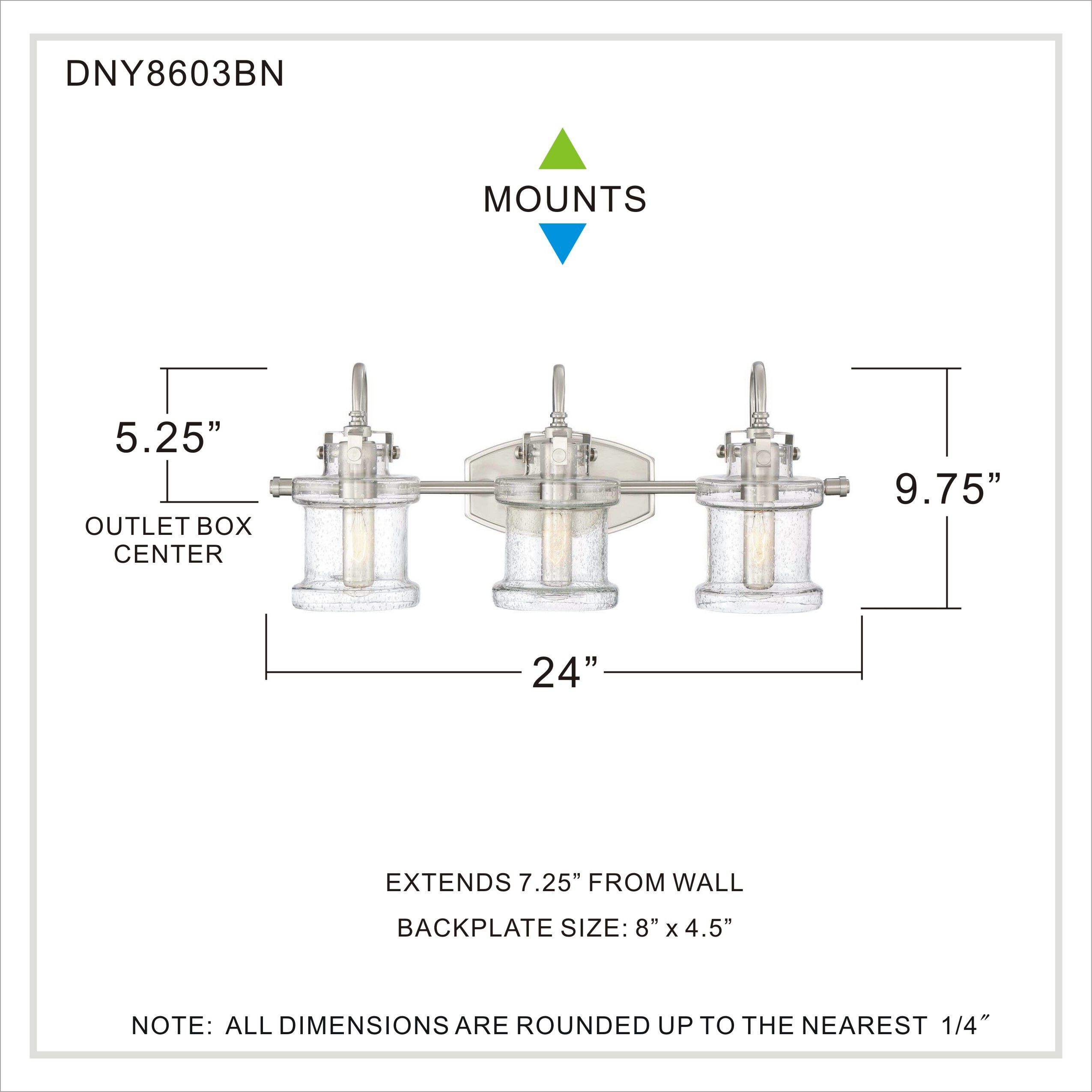 Danbury 3 Light 24 inch Brushed Nickel Bath Light Wall Light