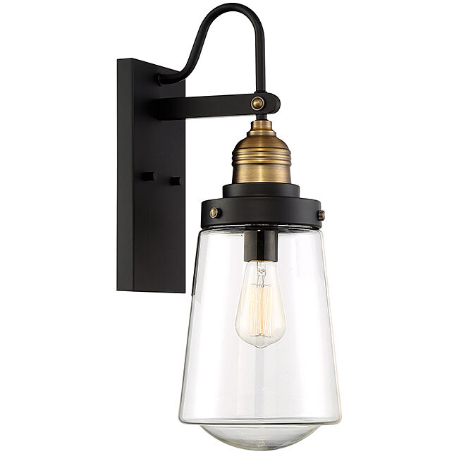 Macauley Outdoor Wall Lantern in Vintage Black with Warm Brass