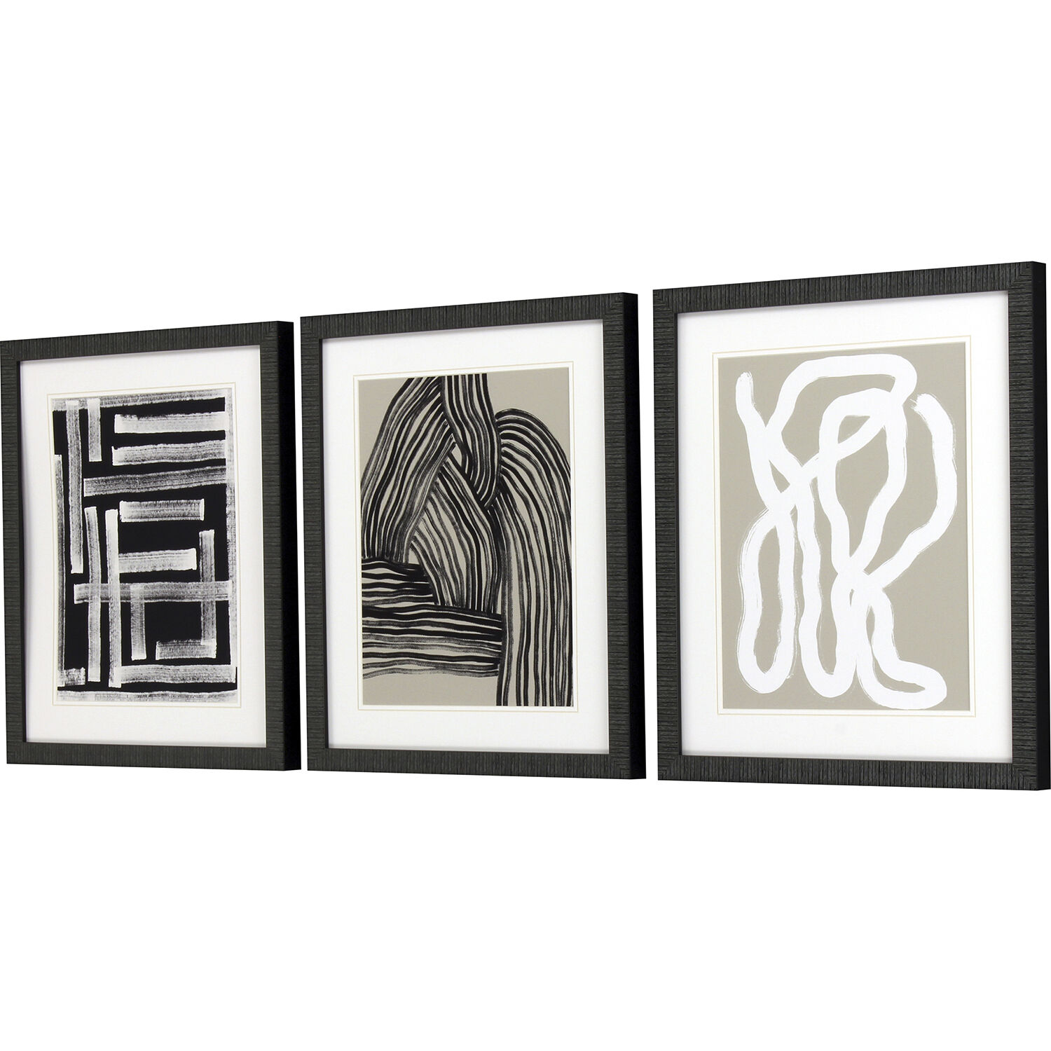 Naive Lines Black and Beige and Neutral and White Framed Art