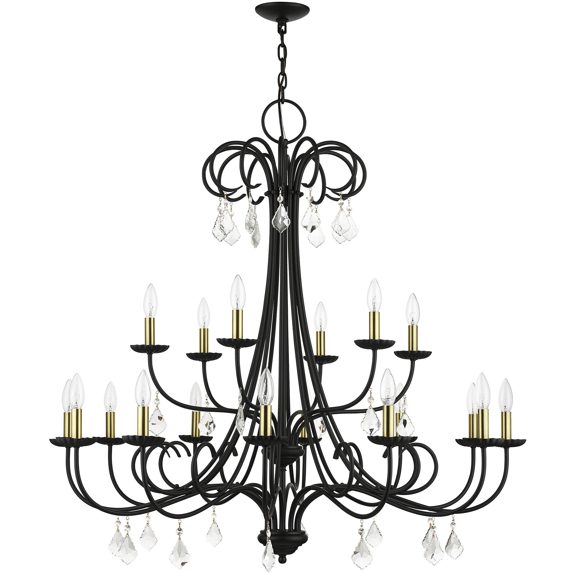 Daphne 18 Light 42 inch Black with Antique Brass Finish Accents Chandelier Ceiling Light in Black with Antique Brass Accents, Extra Large