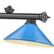 Cordon 3 Light 58 inch Bronze Plate Billiard Ceiling Light in Electric Blue Steel