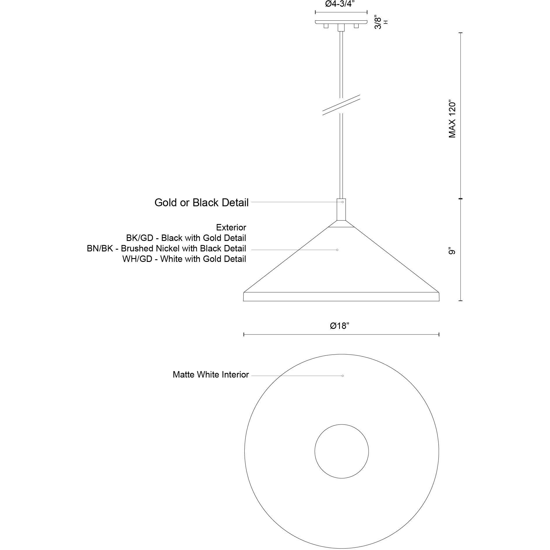 Dorothy Pendant Ceiling Light in White with Gold Detail