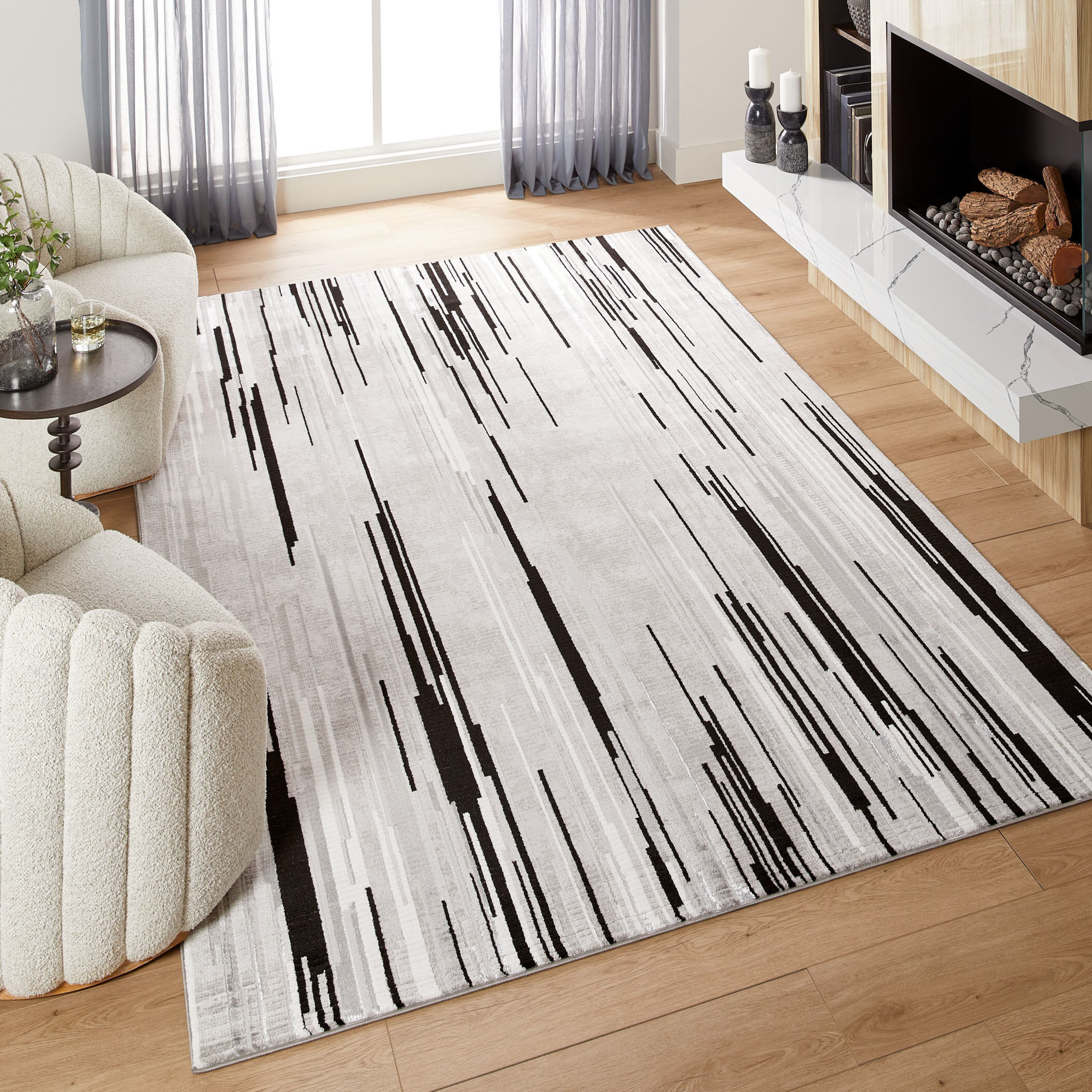 Sesia 114 X 79 inch Black/Grey Rug in 6 x 9