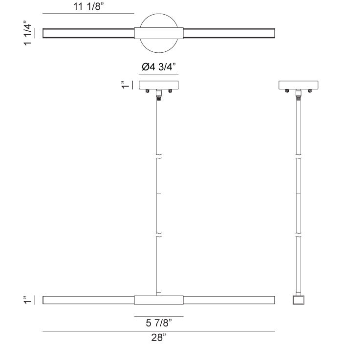 Lineare LED 1.25 inch Matte Black and Chrome Pendant Ceiling Light