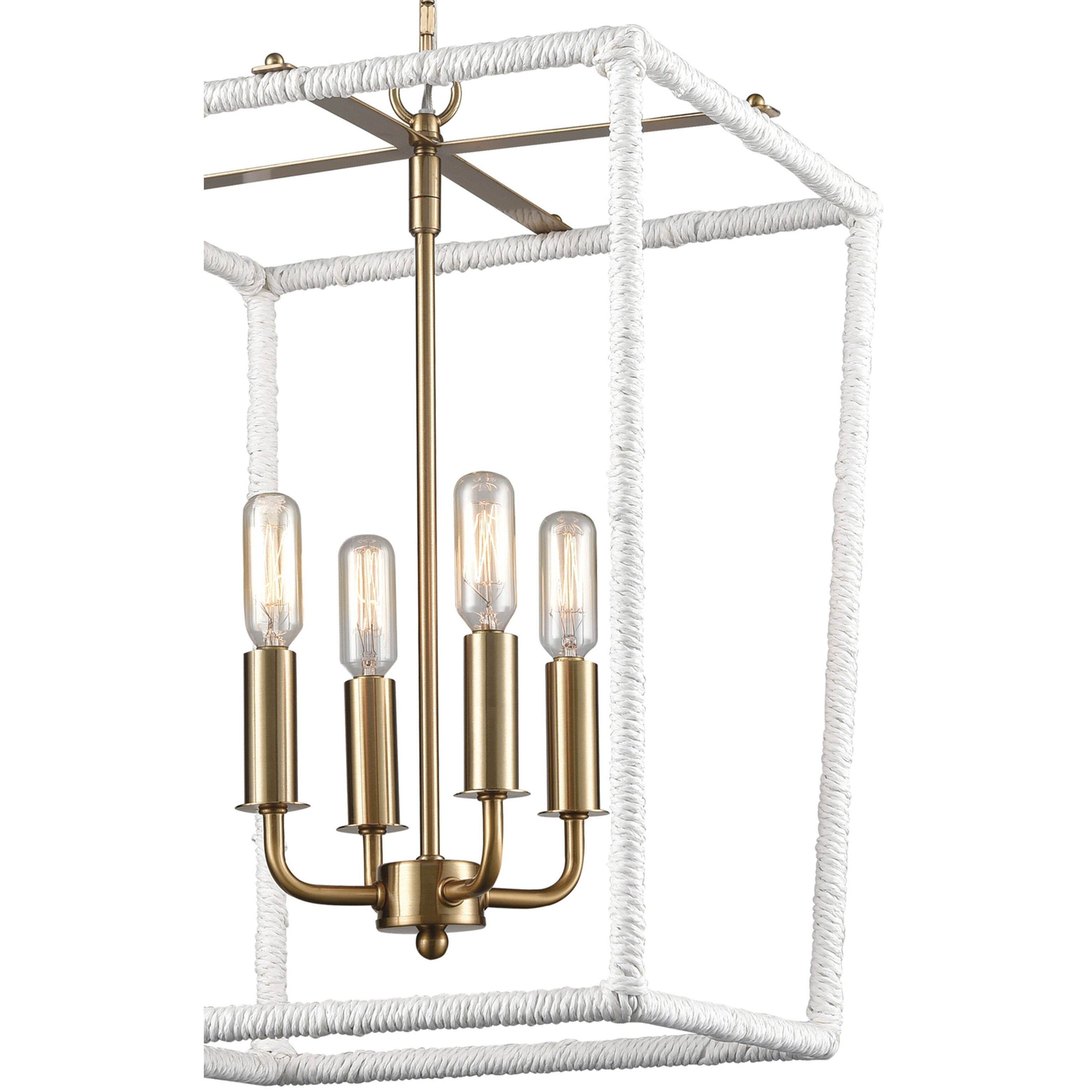 Kingdom 4 Light 14 inch Aged Brass with White Pendant Ceiling Light