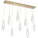 Rock Crystal LED Gilded Brass Linear Pendant Ceiling Light in Chilled Clear, 2700K LED, Multi-Port