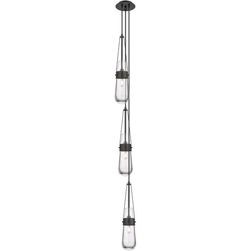 Milan 3 Light 6.38 inch Matte Black Multi Pendant Ceiling Light in Clear Glass