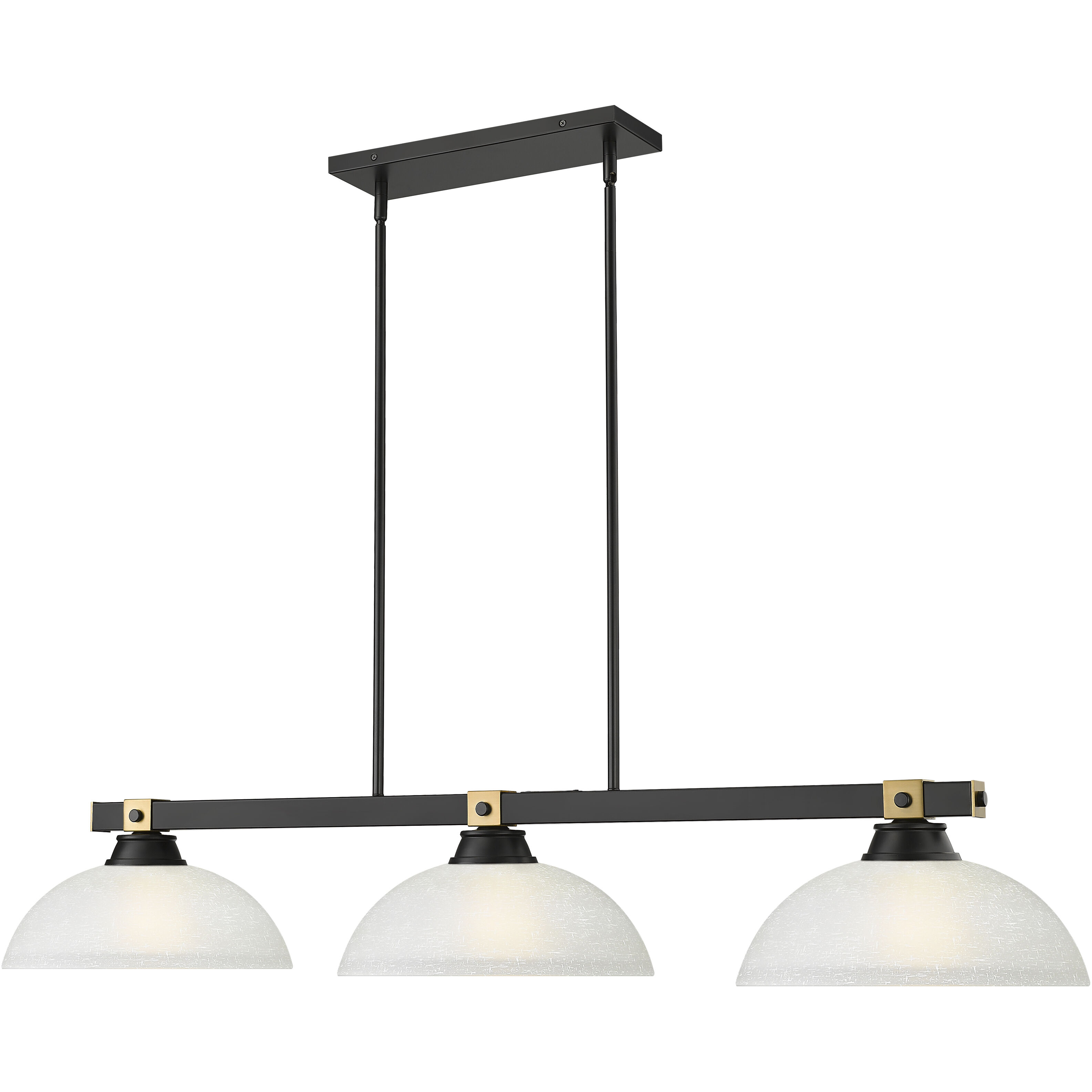 Bronte 3 Light 52.25 inch Matte Black and Rubbed Brass Billiard Light Ceiling Light in White Linen Glass