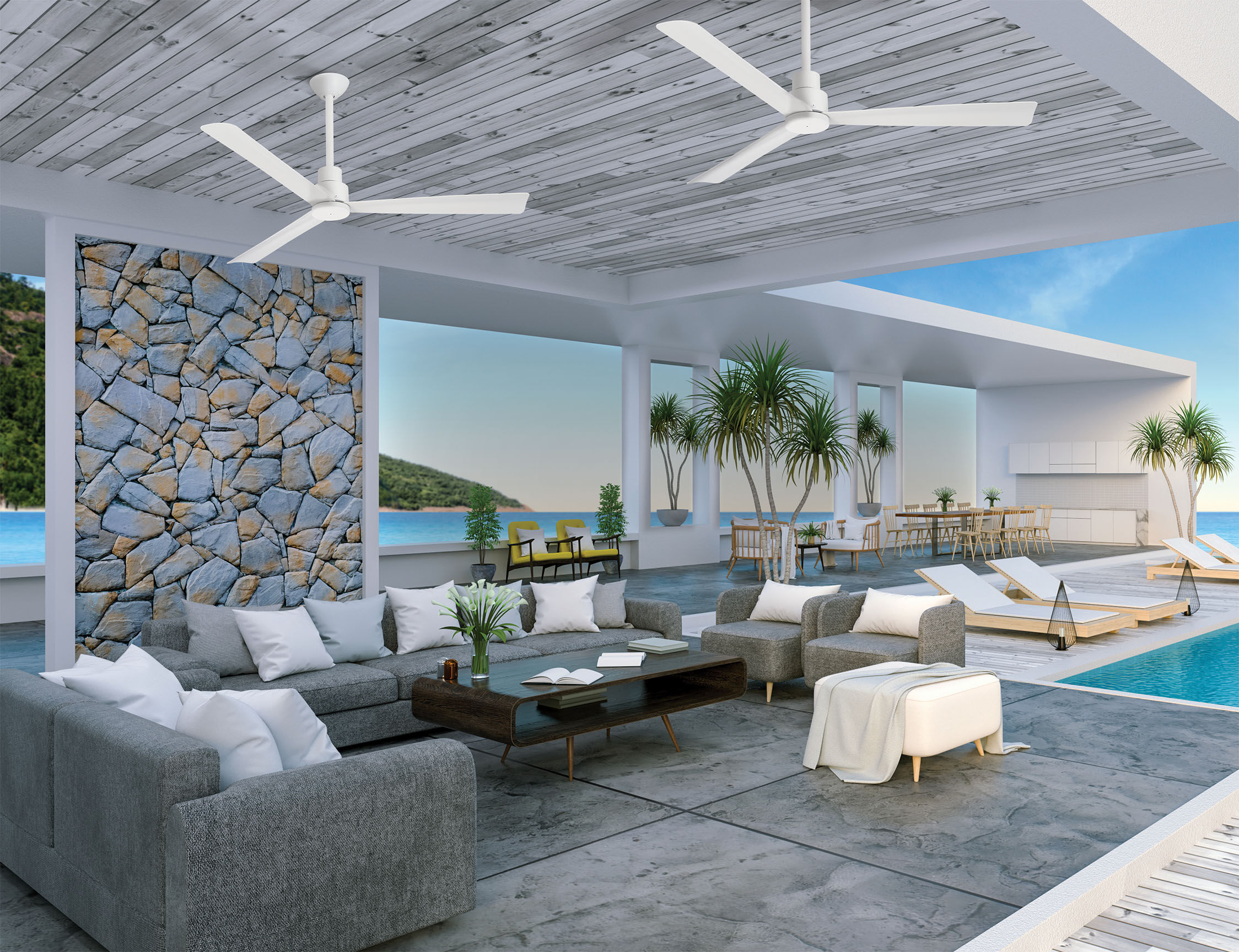 Simple 52 inch Flat White Outdoor Ceiling Fan