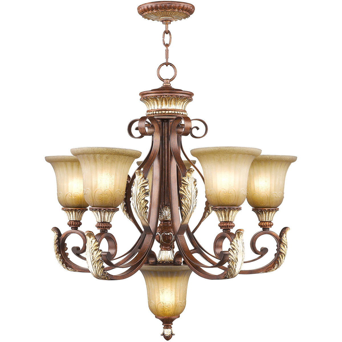 Villa Verona 6 Light 26 inch Verona Bronze with Aged Gold Leaf Accents Chandelier Ceiling Light