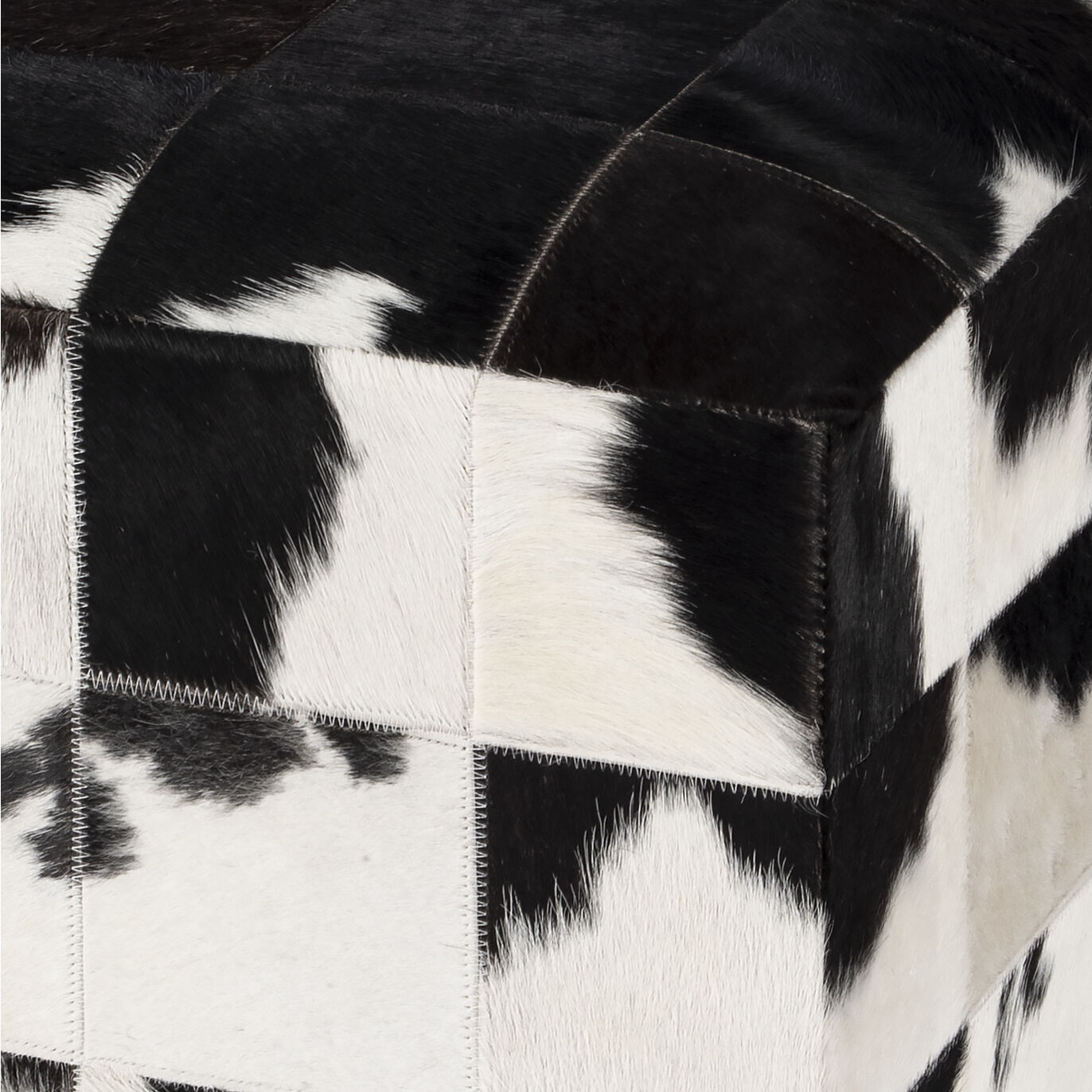 Victorian Hair on Hide Cube Ottoman in Black and White