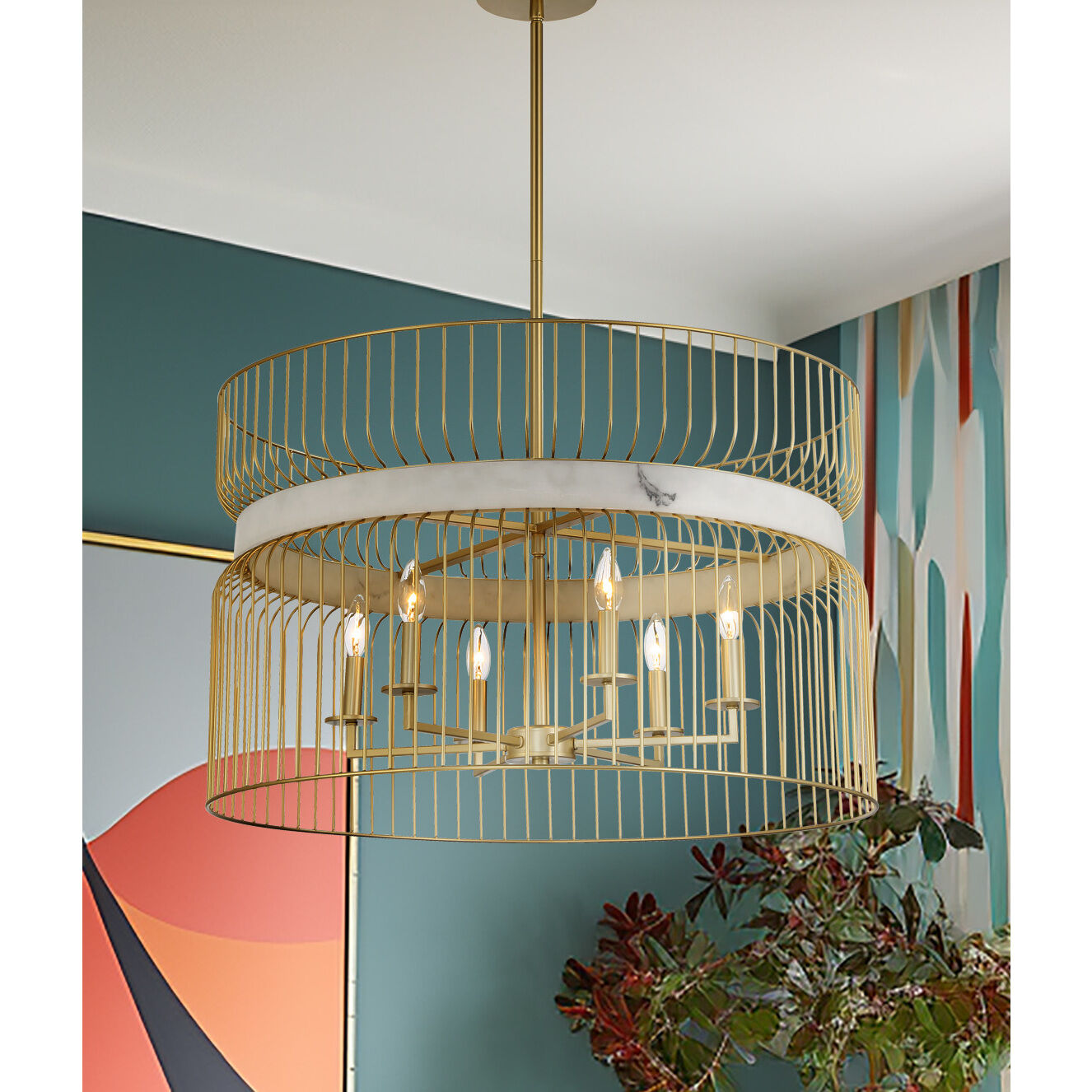 Park Slope 6 Light 30 inch Nouveau Gold Pendant Ceiling Light