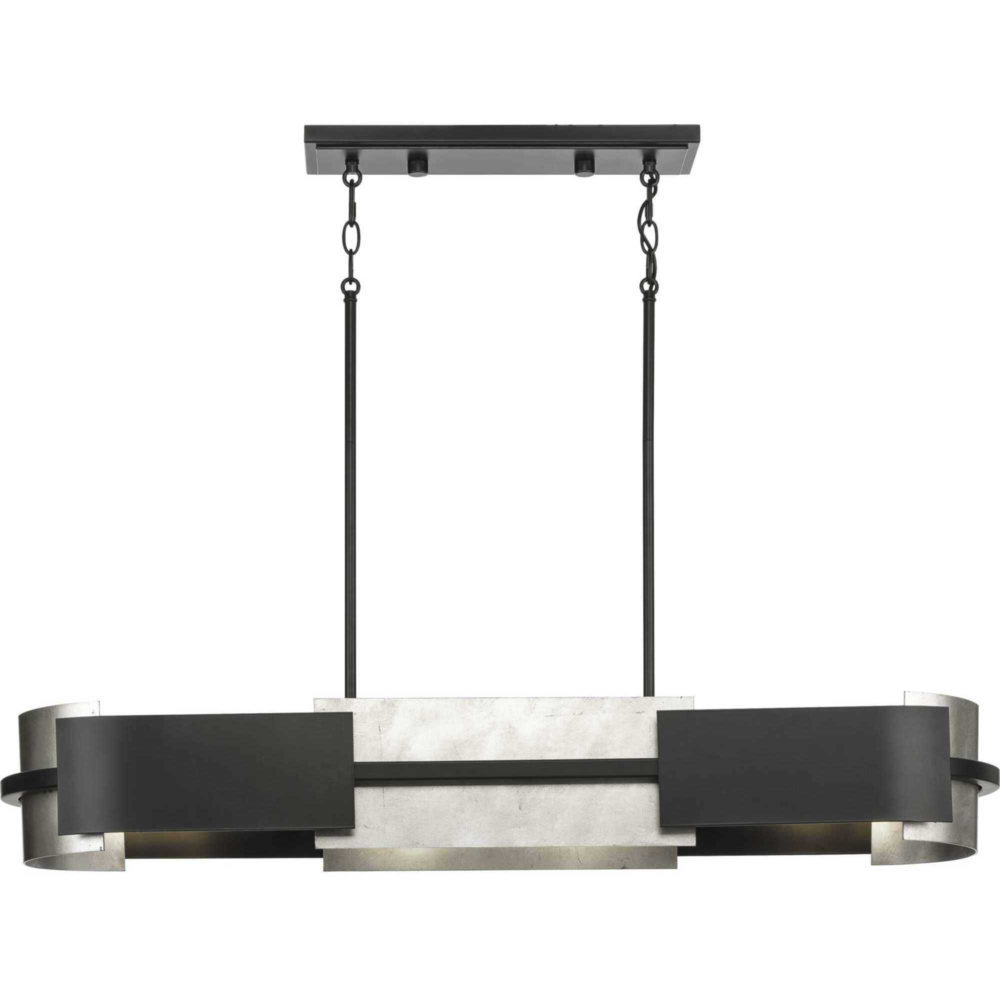 Lowery 4 Light 42 inch Matte Black and Antique Silver Leaf Linear Chandelier Ceiling Light, Design Series