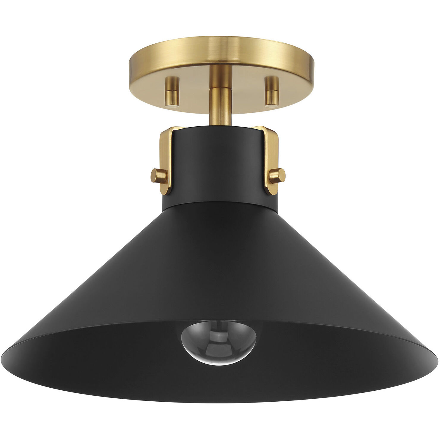 Contemporary 1 Light 11.5 inch Matte Black with Natural Brass Semi-Flush Ceiling Light