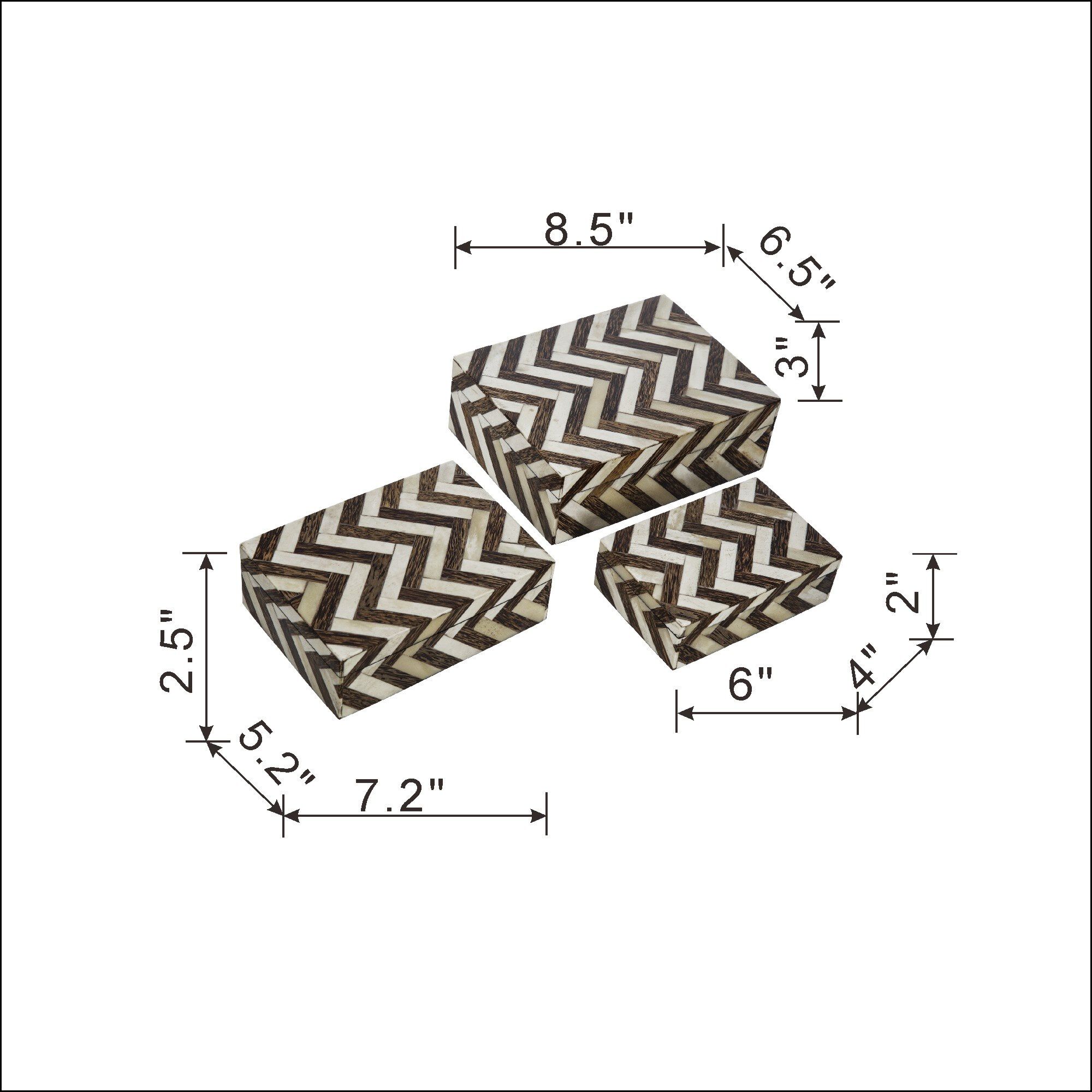 Zig Zag 4 inch Brown/White Decorative Box