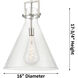 Newton Cone 1 Light 16 inch Brushed Brass Pendant Ceiling Light in Clear Glass