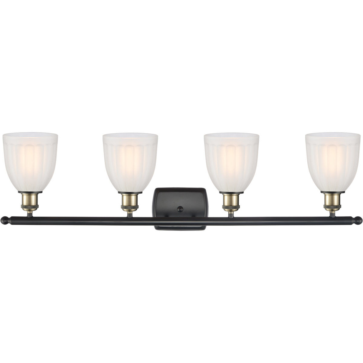 Ballston Brookfield 4 Light 36 inch Black Antique Brass Bath Vanity Light Wall Light in White Glass, Ballston