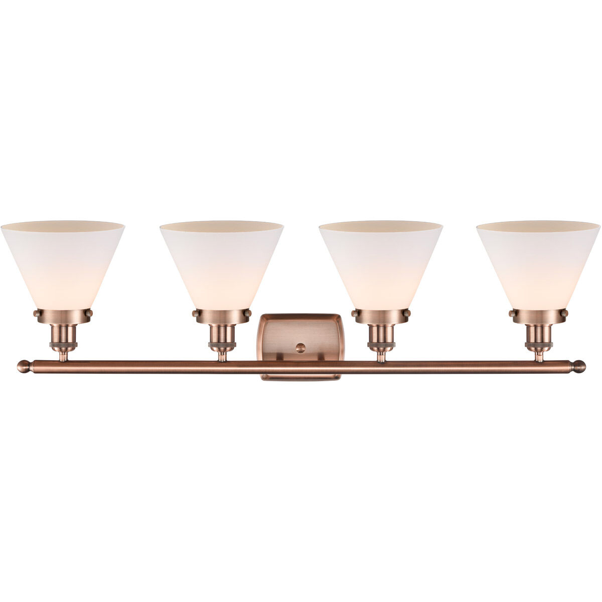 Ballston Large Cone 4 Light 36 inch Antique Copper Bath Vanity Light Wall Light in Matte White Glass