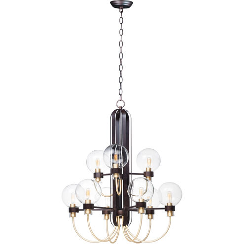 Bauhaus 9 Light 28 inch Bronze/Satin Brass Multi-Tier Chandelier Ceiling Light