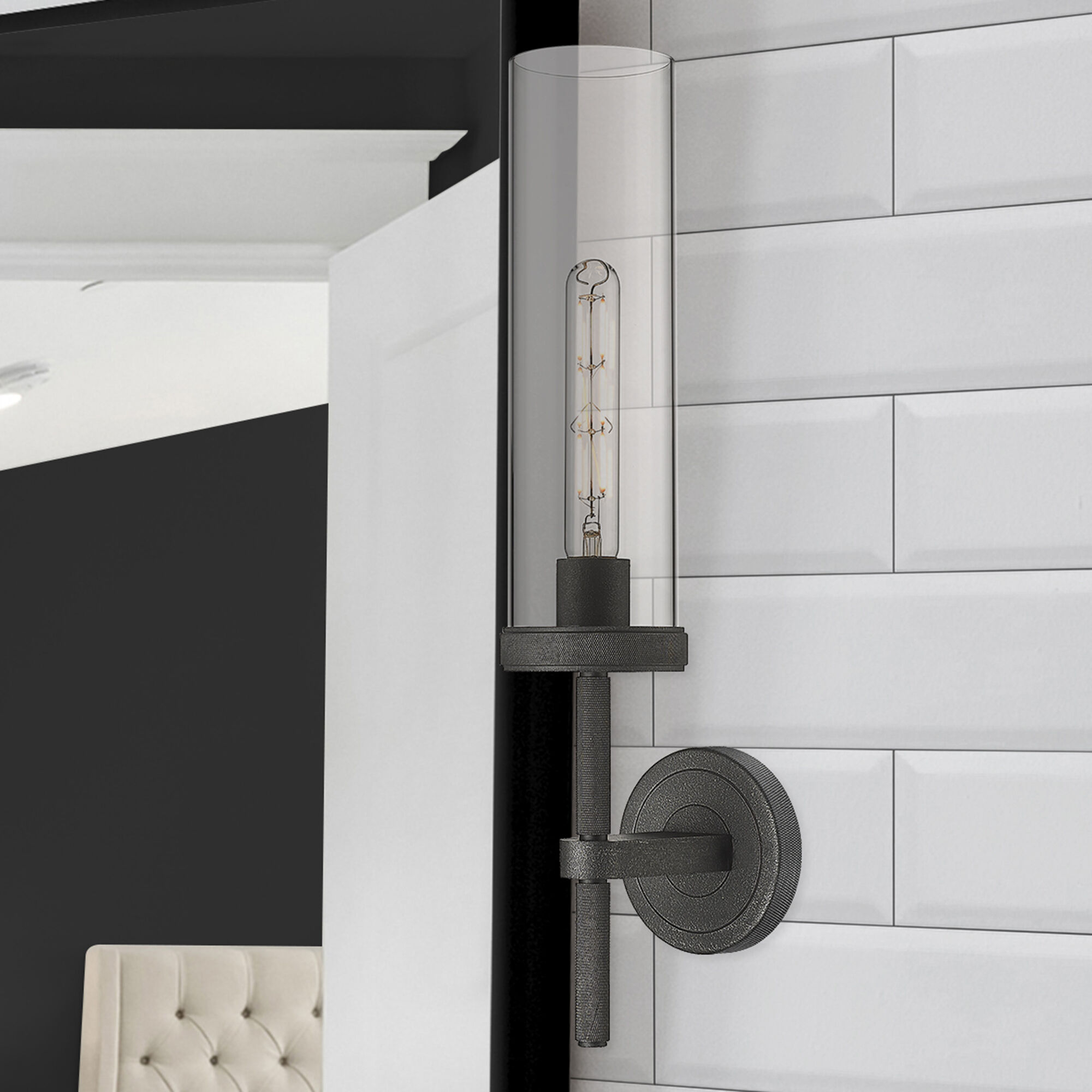 Lincoln Sconce Wall Light in Clear Glass, Weathered Zinc