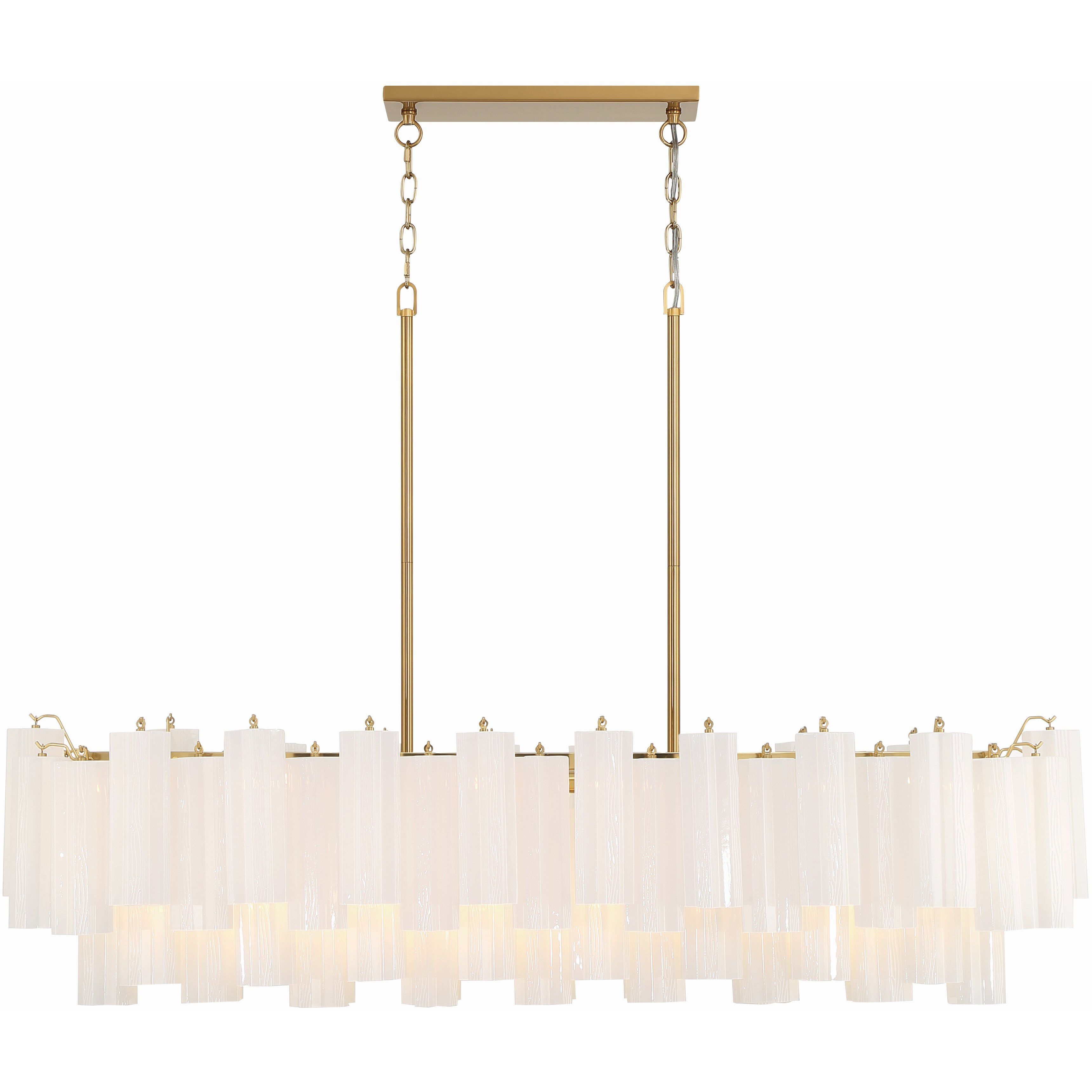 Addis 14 Light 51.75 inch Aged Brass Linear Chandelier Ceiling Light in Tronchi Glass White