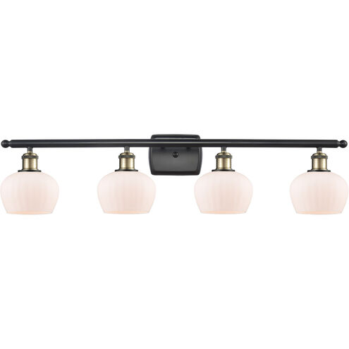 Ballston Fenton 4 Light 36 inch Black Antique Brass Bath Vanity Light Wall Light in Matte White Glass, Ballston