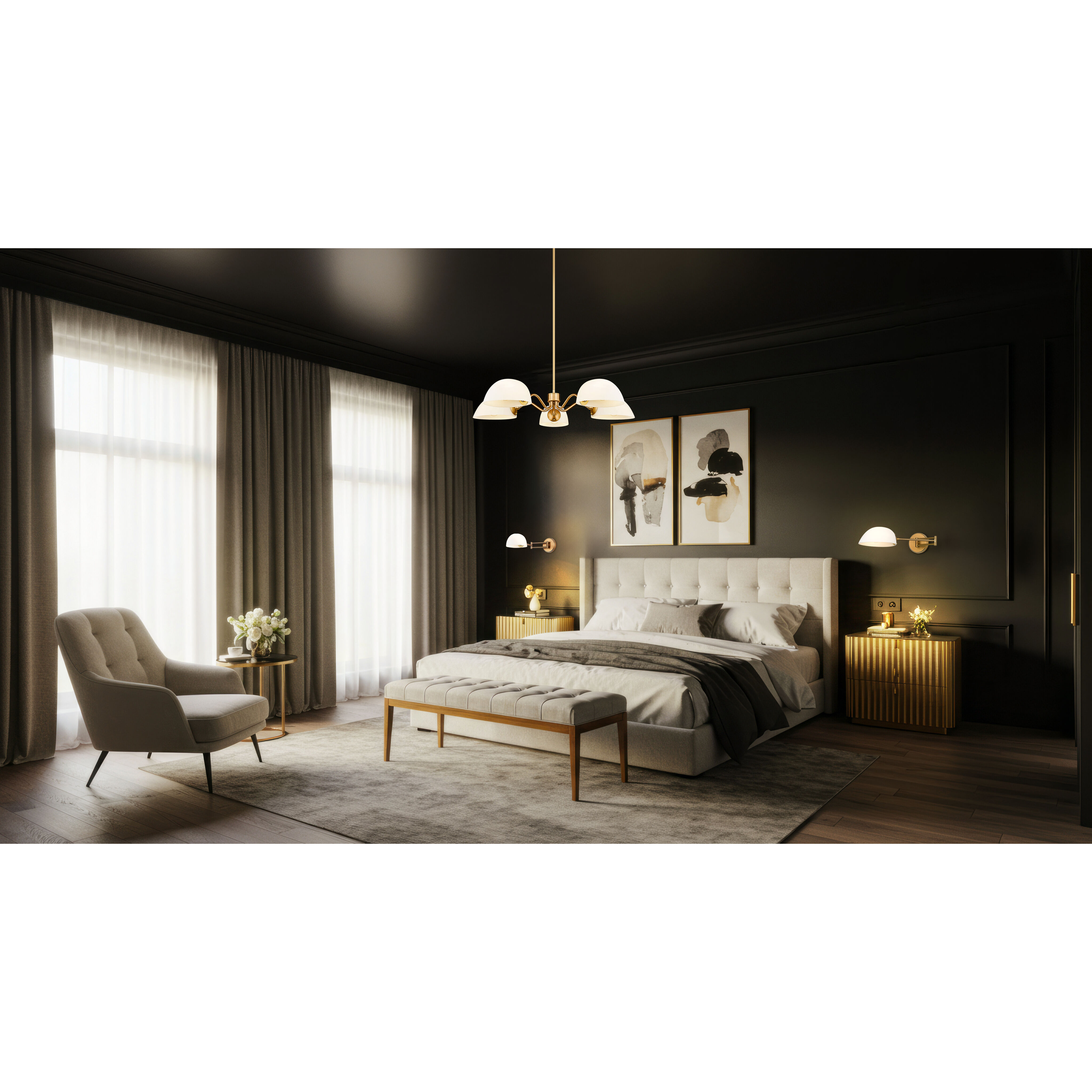 Breton 5 Light 33 inch Modern Gold Chandelier Ceiling Light