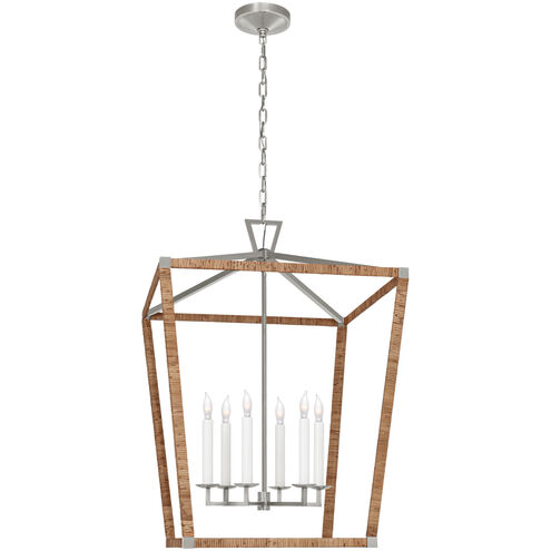 Chapman & Myers Darlana5 LED 29 inch Polished Nickel and Natural Rattan Wrapped Lantern Pendant Ceiling Light, XL