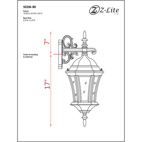Wakefield 1 Light 24 inch Black Outdoor Wall Light