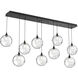 Terra 9 Light Matte Black Linear Pendant Ceiling Light in Terra Clear, Multi-Port