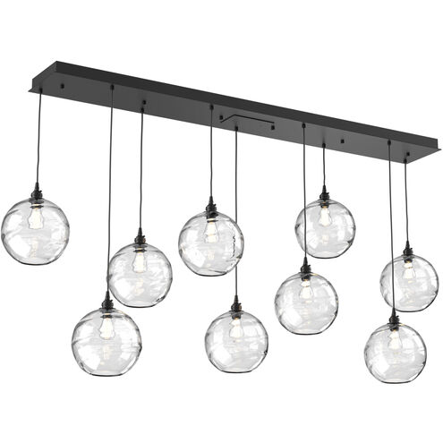 Terra 9 Light Matte Black Linear Pendant Ceiling Light in Terra Clear, Multi-Port