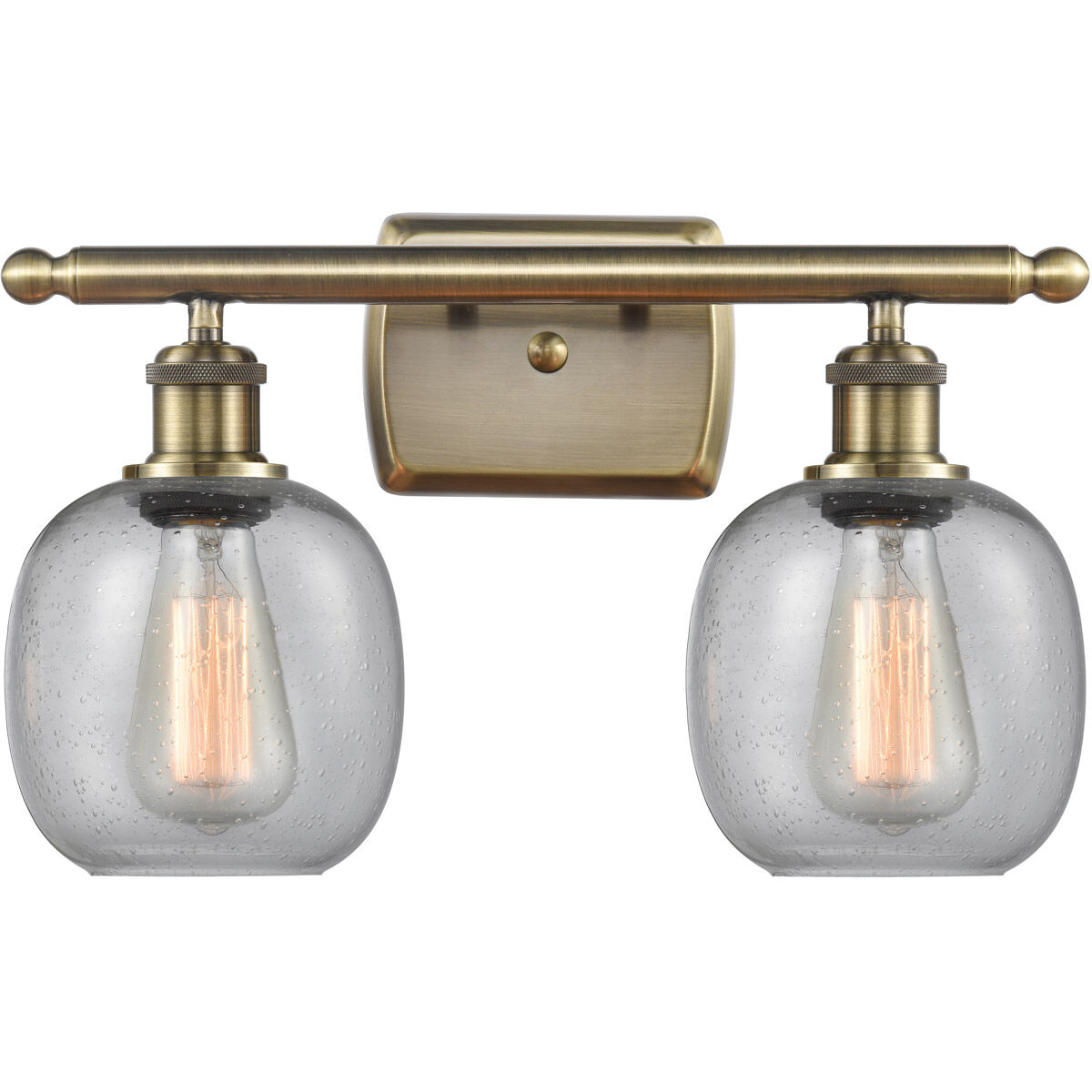 Ballston Belfast 2 Light 16 inch Antique Brass Bath Vanity Light Wall Light in Incandescent, Seedy Glass, Ballston
