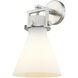 Downtown Urban Newton Cone Armed Sconce Wall Light in Satin Nickel, Matte White Glass