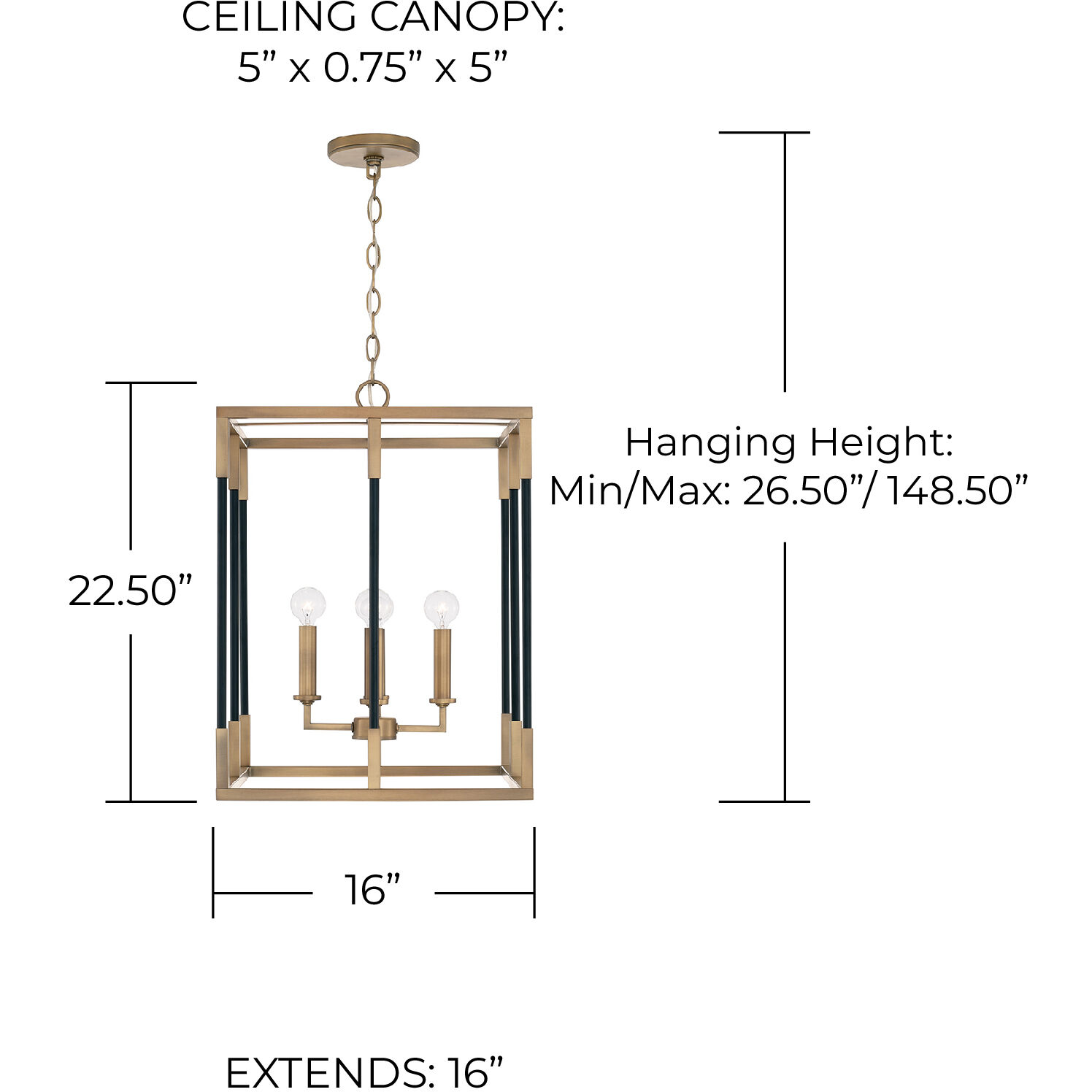 Bleeker 4 Light 16 inch Aged Brass and Black Foyer Ceiling Light