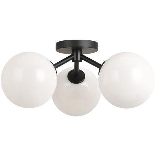 Novo 3 Light 17 inch Black Flush Mount Ceiling Light in Black and Opal Glass