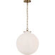Thomas O'Brien Katie LED 16 inch Hand-Rubbed Antique Brass Globe Pendant Ceiling Light in White Glass, Large