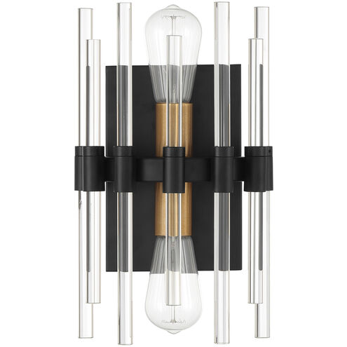 Santiago 2 Light 8 inch Black with Warm Brass Accents Wall Sconce Wall Light