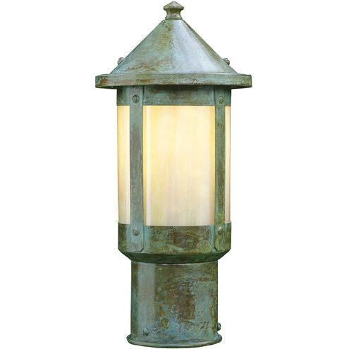 Berkeley 1 Light 9.25 inch Rustic Brown Post Mount in Gold White Iridescent