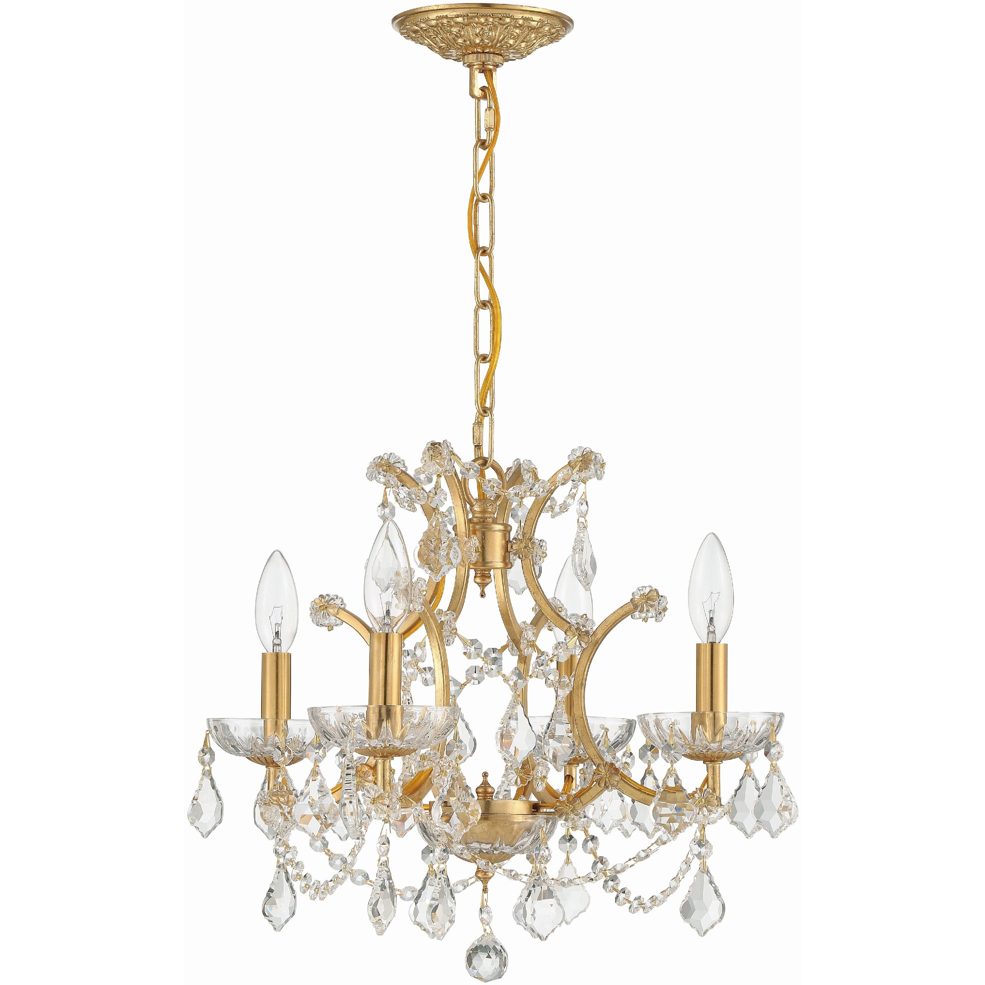 Filmore 4 Light 17.5 inch Antique Gold Mini Chandelier Ceiling Light in Clear Swarovski Strass