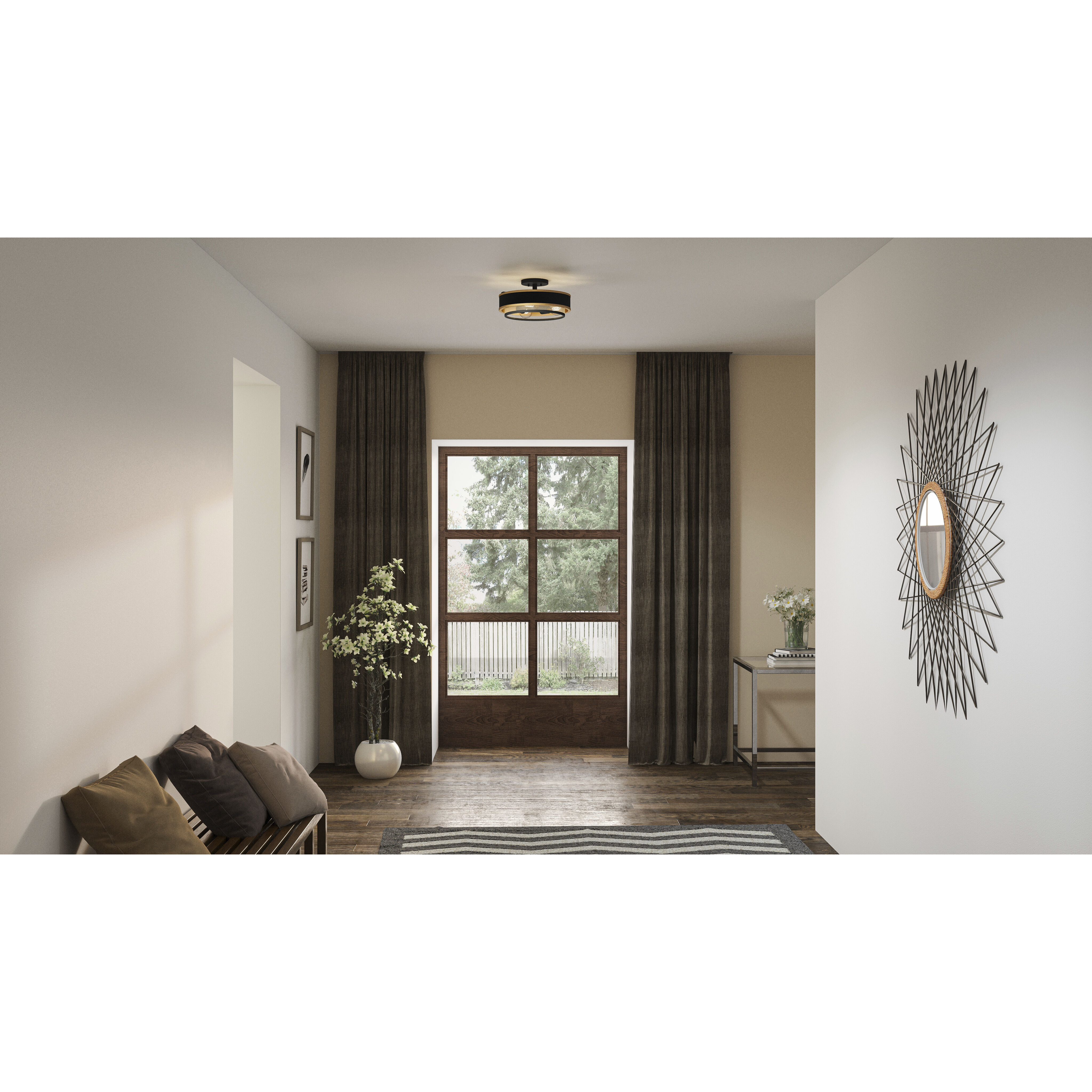 Lockwood 3 Light 15 inch Earth Black Semi-Flush Mount Ceiling Light