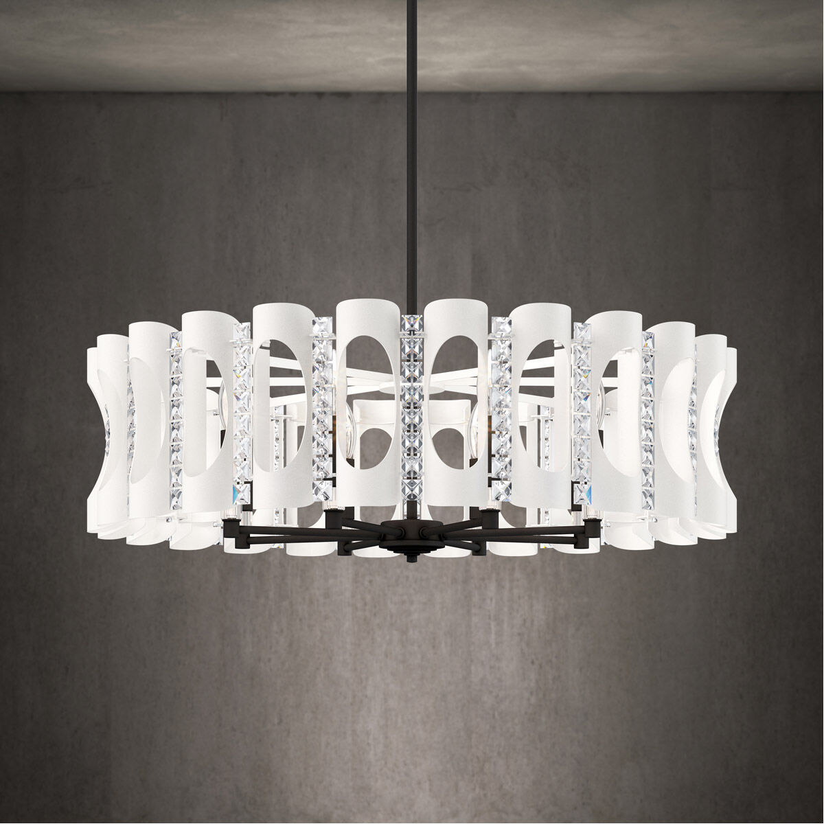 Twilight 8 Light White Pendant Ceiling Light in Optic, Adjustable Height