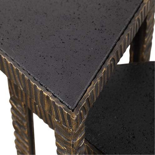 Samiria 23 X 12 inch Dark Bronze And Luxe Gold with Black Lava Stone Accent Tables, Set of 2