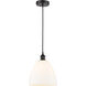 Edison Dome LED 9 inch Matte Black Mini Pendant Ceiling Light in Matte White Glass