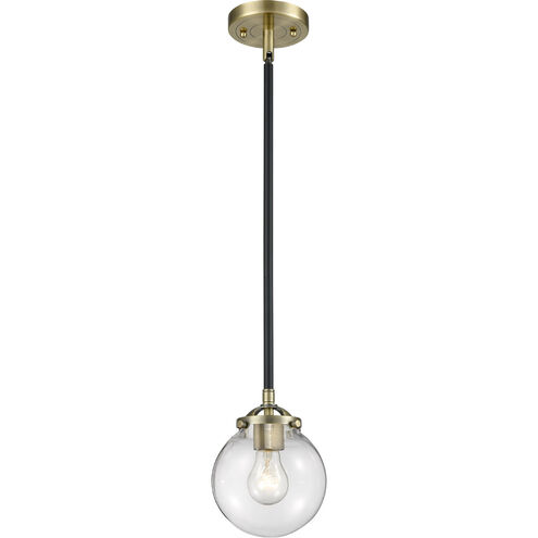 Nouveau Beacon LED 6 inch Black Antique Brass Mini Pendant Ceiling Light in Clear Glass, Nouveau