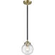 Nouveau Beacon LED 6 inch Black Antique Brass Mini Pendant Ceiling Light in Clear Glass, Nouveau