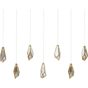 Glace 7 Light 57 inch Raj Mirror and Antique Brass with Silver Multi-Drop Pendant Ceiling Light
